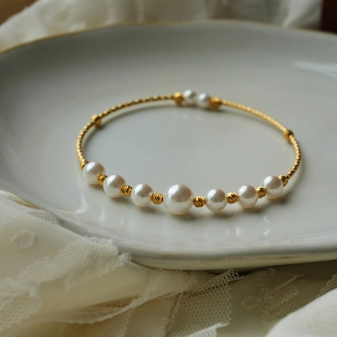 925银手链 气质超闪镭射珠珠手镯轻奢百搭高级感弹力手环