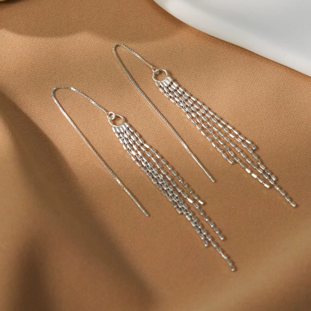925银耳饰 925银耳饰气质亮银流苏轻奢耳线长款显脸瘦小众耳环