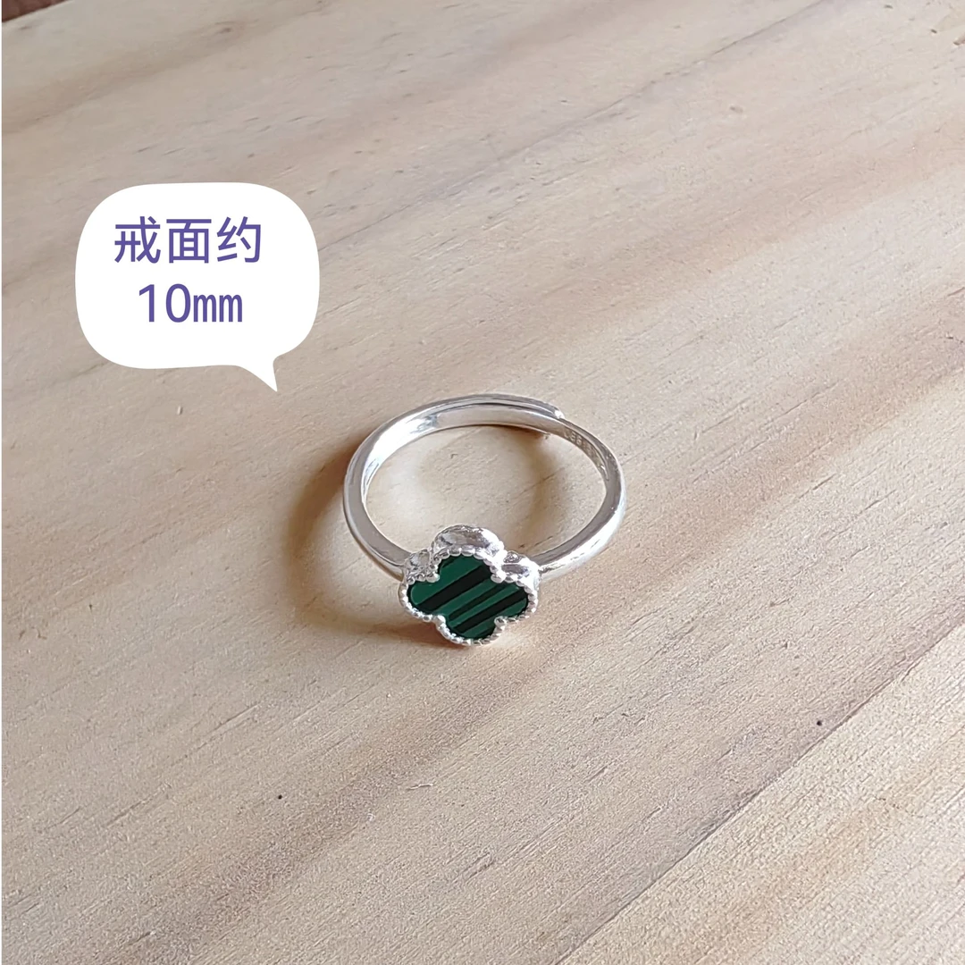 足银玻璃戒指 【绿幸运草戒指】10mm