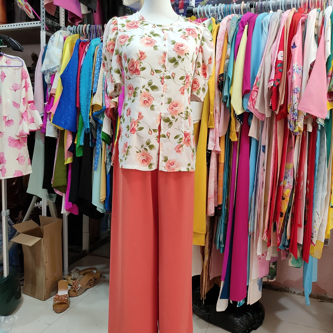 改良越南奥黛旗袍短款复古茶服长裙两件套修身古风中式气质印花