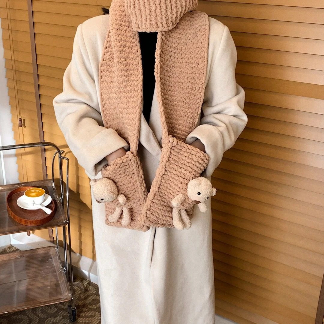 【咕噜】可爱卡通小熊diy手工围巾秋冬材料包创意情侣礼物