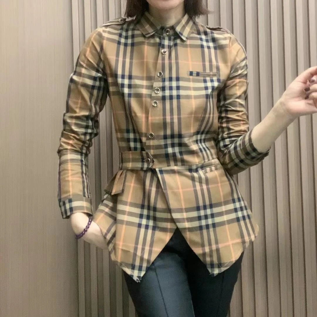 优雅经典方领长袖底边不等式单排扣修身棉质衬衫女时尚春秋新品潮