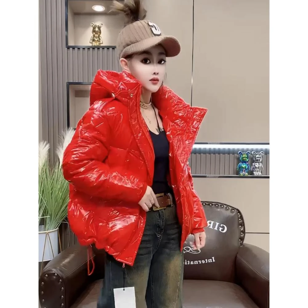 欧货2024冬季新款加厚棉服女短款韩版宽松亮面免洗棉衣面包服网红