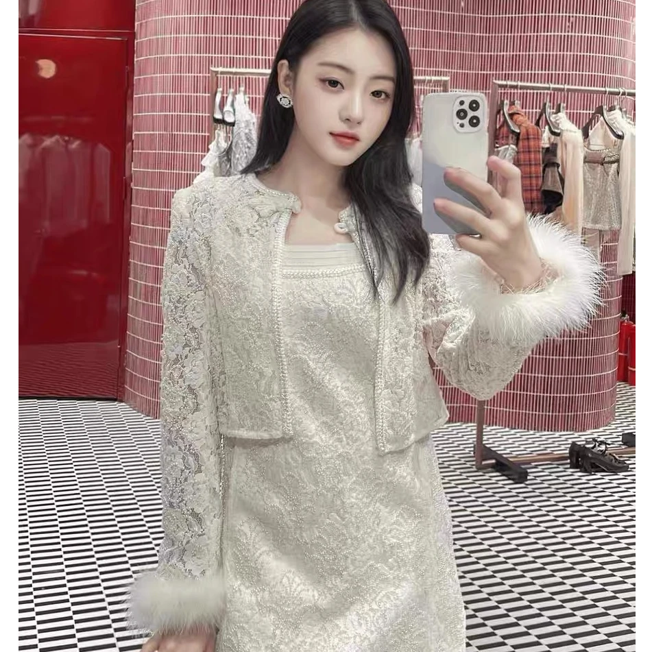 姐魅定制 《LFM中式名媛》新款白色蕾丝新中式风套装