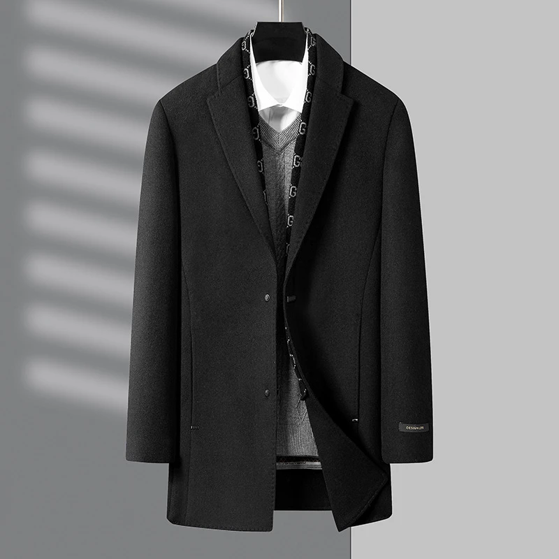 AODINUOPAI高档男士双面羊毛呢大衣高品质脱卸内胆拆卸围巾外套