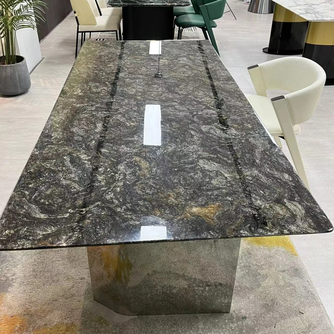 铂金钻大理石餐桌现代简约别墅家用吃饭长餐桌奢石餐桌椅子组合