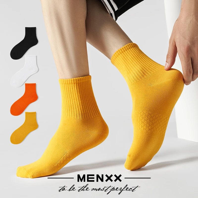 【MENXX】白色袜子男士中筒袜夏季防臭吸汗透气运动黑色纯色长袜男