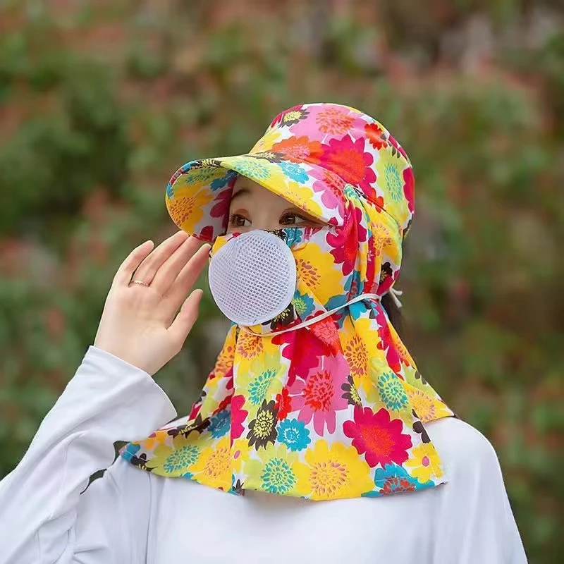 【春夏爆款】新款大帽檐网纱挡脸帽 面罩护颈一体渔夫帽YL