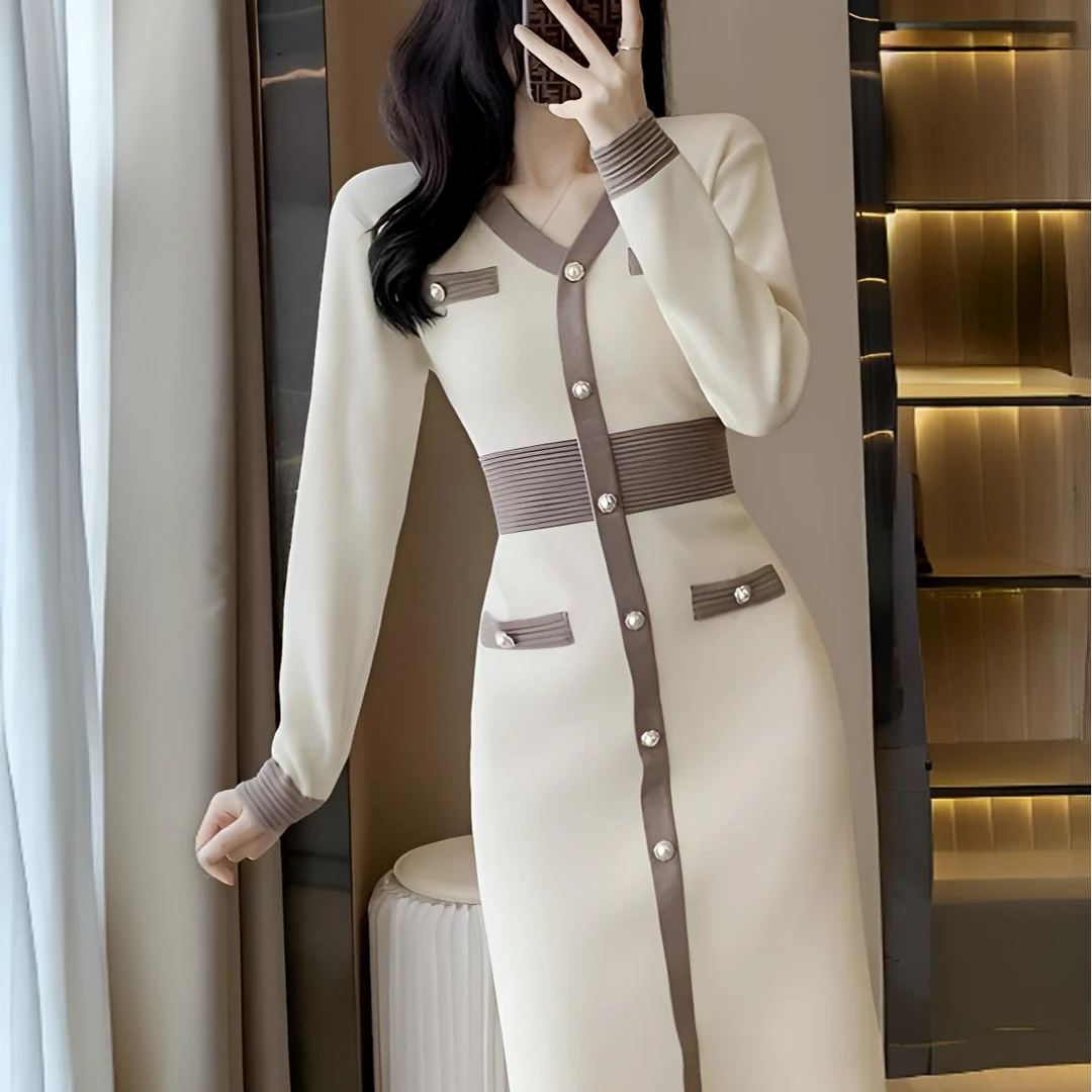 新款301-360秋冬长袖羊毛裙针织打底套头毛衣韩版显瘦