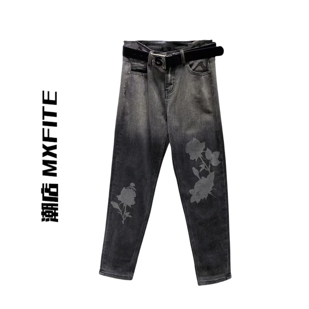 MXFITE潮店秋季休闲时尚洗水印花 牛仔裤长裤（CRM358）