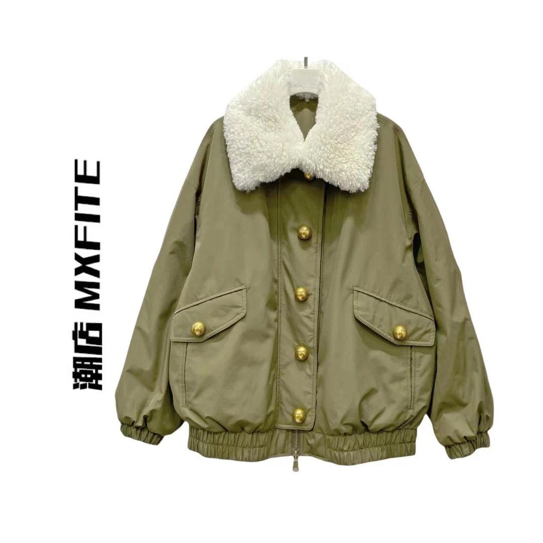 MXFITE潮店秋冬新款时尚羔毛领拼接风衣羽绒外套（P85907）