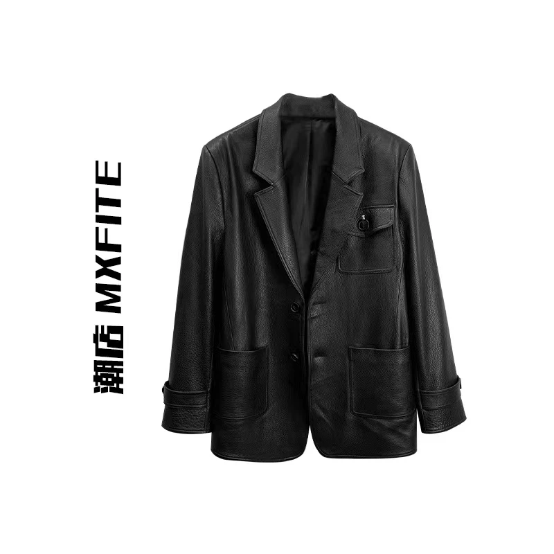 MXFITE潮店时尚潮流羊皮皮衣轻奢长袖修身西装（潮店743）外套休闲