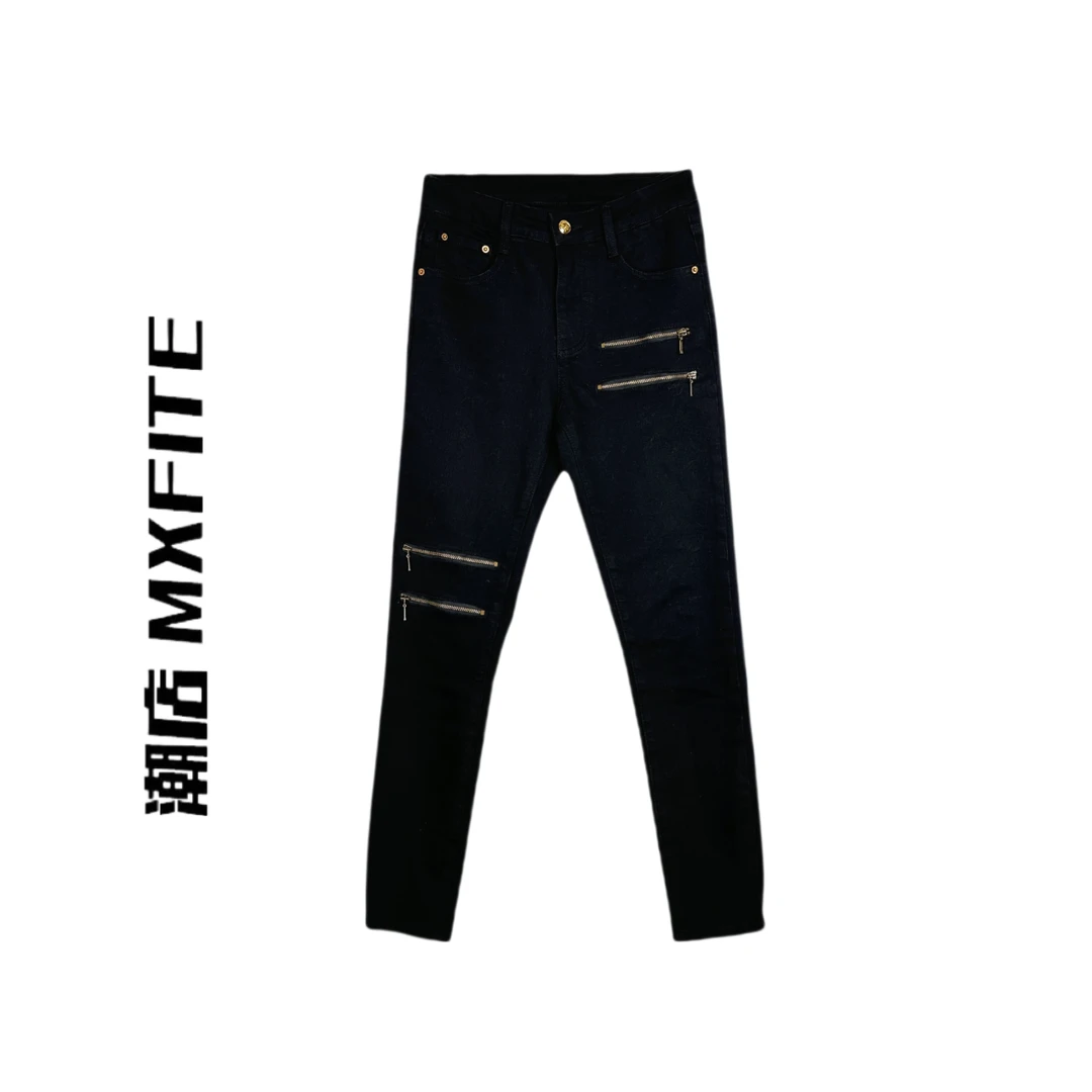 MXFITE潮店早秋新款个性复古拉链洗水做旧牛仔裤长裤（CRA501）