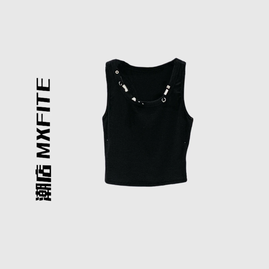 MXFITE潮店夏季新款个性痞帅休闲潮酷五金扣件休闲背心（AN82190）