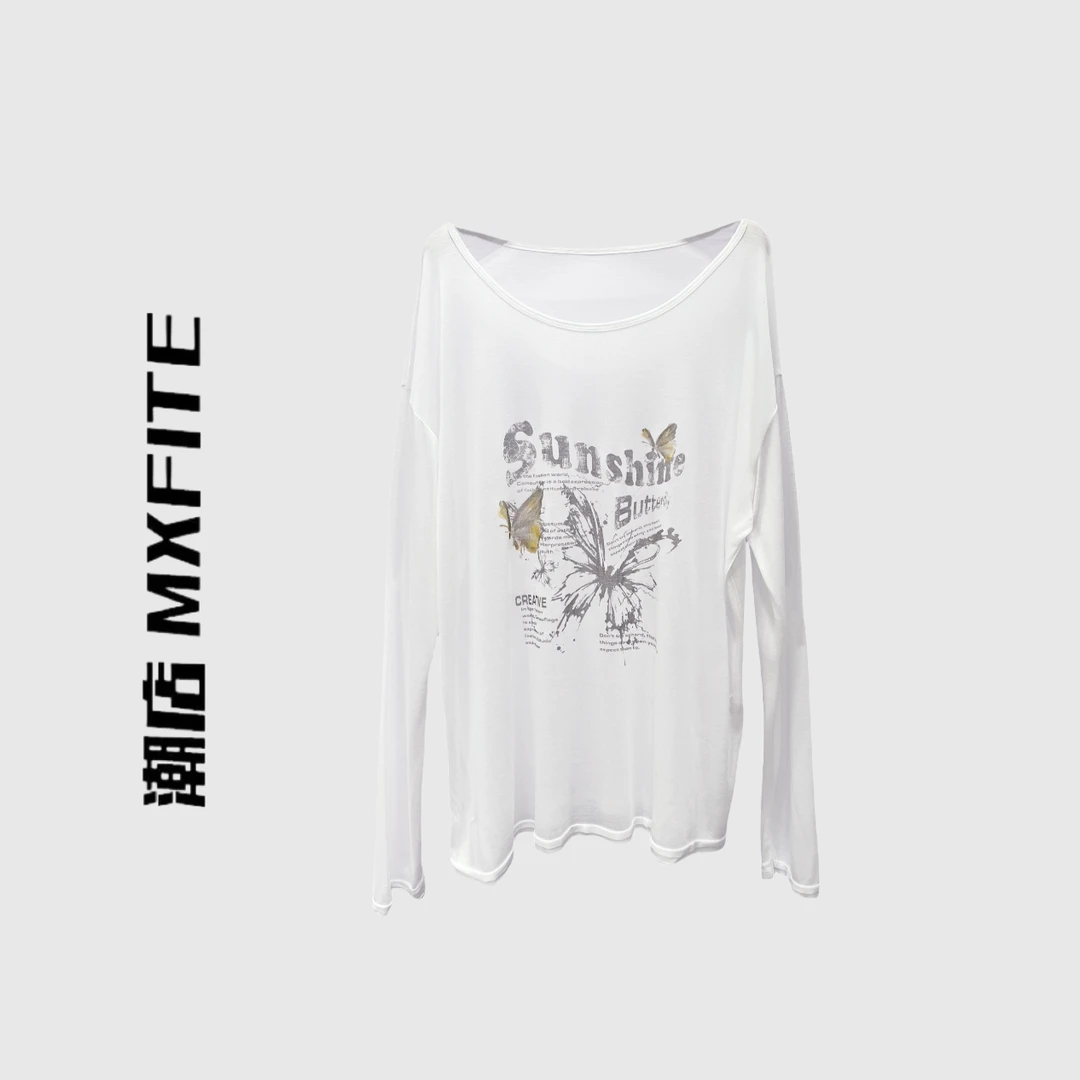 MXFITE潮店夏季新款字母印花V领时尚休闲长袖T恤上衣（Z531397）