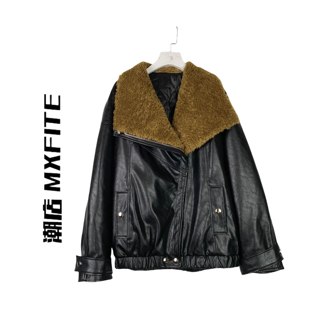MXFITE潮店秋冬新款个性简约做旧休闲夹棉皮外套（P61289）