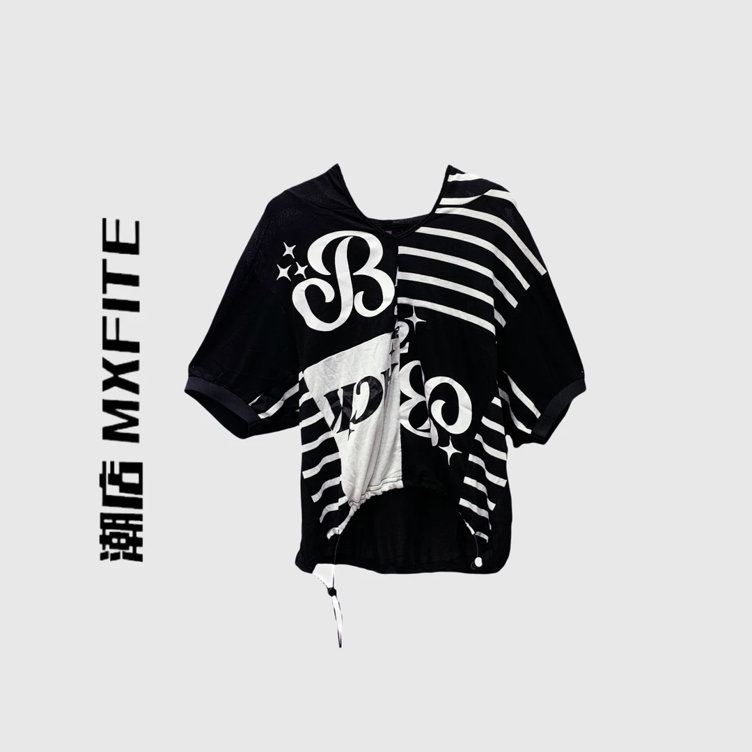 MXFITE潮店夏季新款甜酷少女运动风色块拼接连帽短袖T恤（RDT2096）