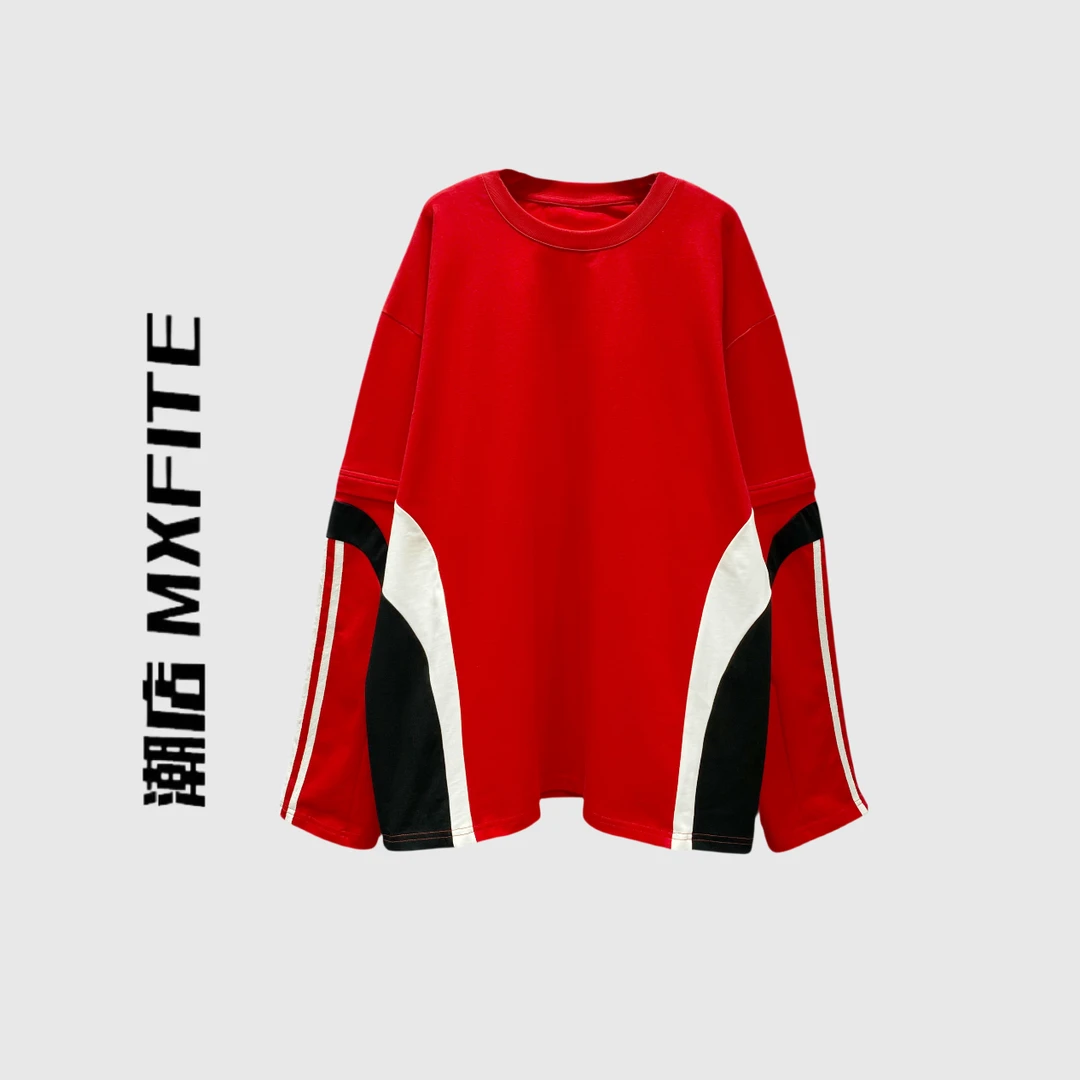MXFITE潮店春季新款个性拼接撞色拉链袖圆领休闲卫衣（J6505）