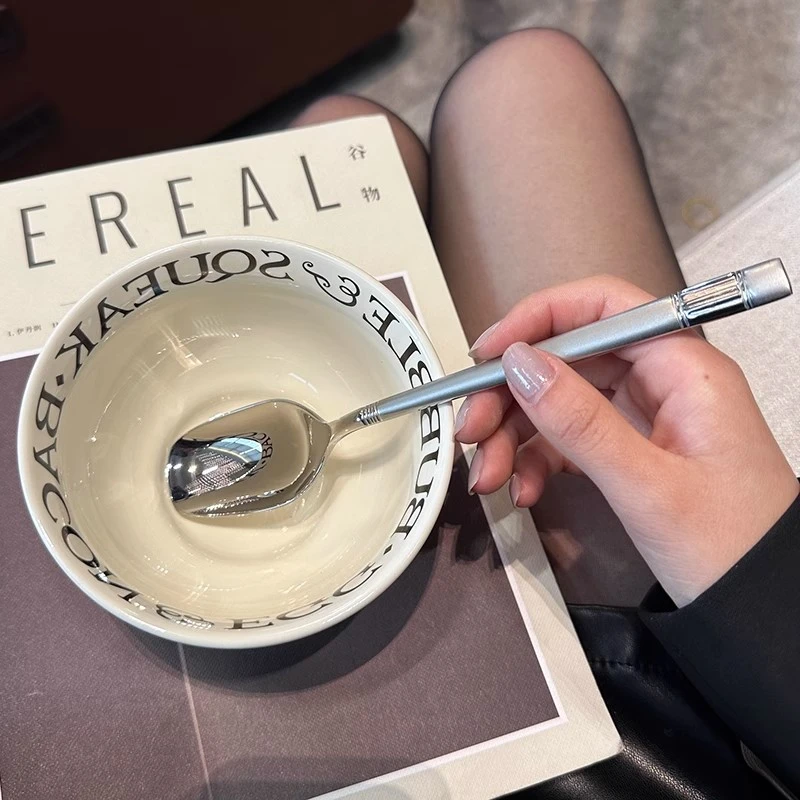 韩式长勺长柄方勺品质精致高颜值家用汤勺喂饭勺学生吃饭勺网红勺