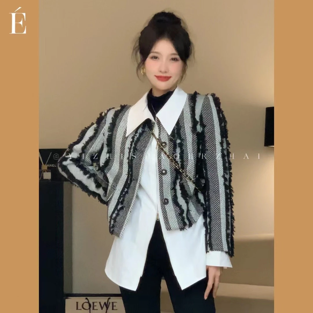 SE【流墨】休闲百搭秋季短款毛衣小香风外套女装