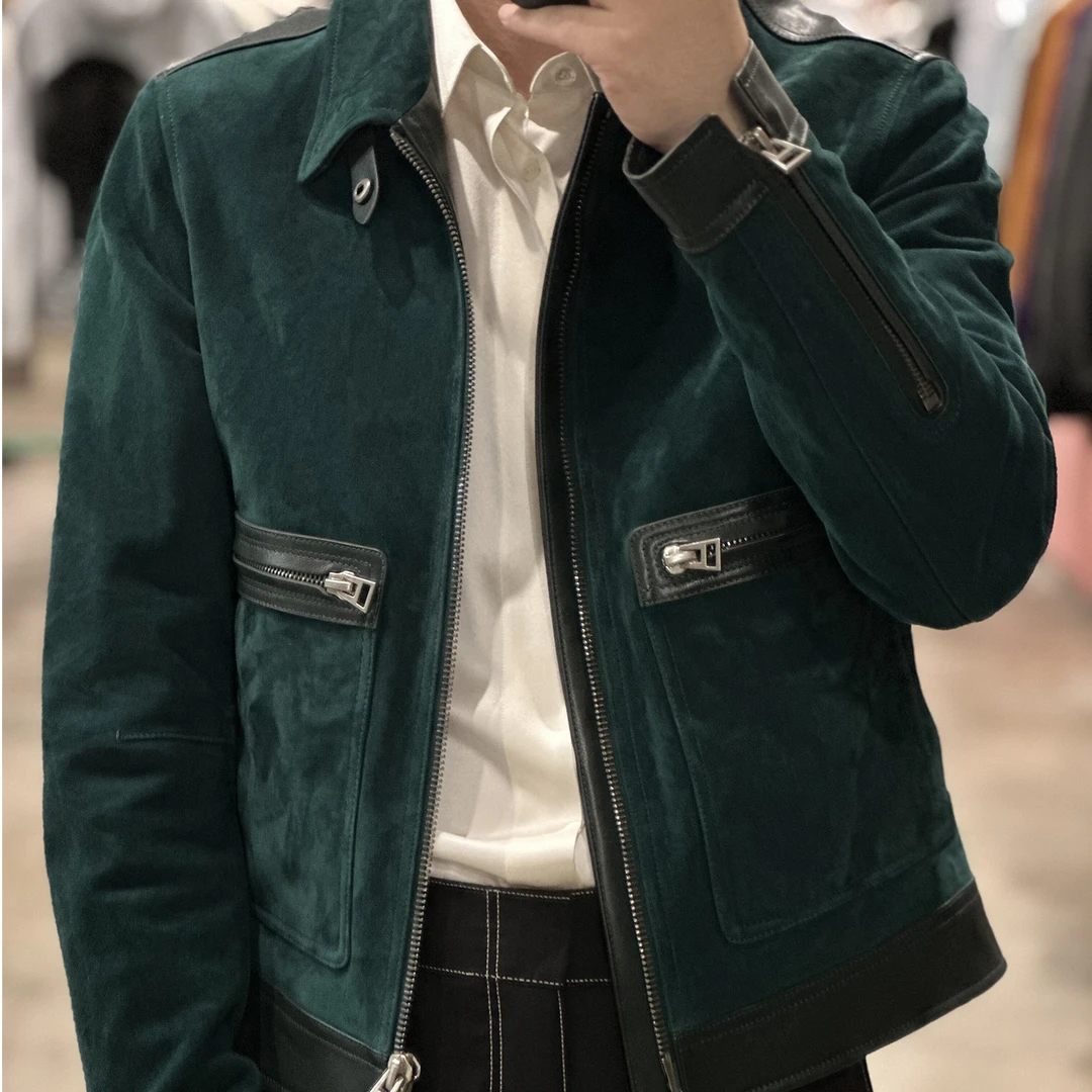 LA CALIFFA 68350元版“性感总裁 半岛绿“小羊羔皮A2飞行夹克