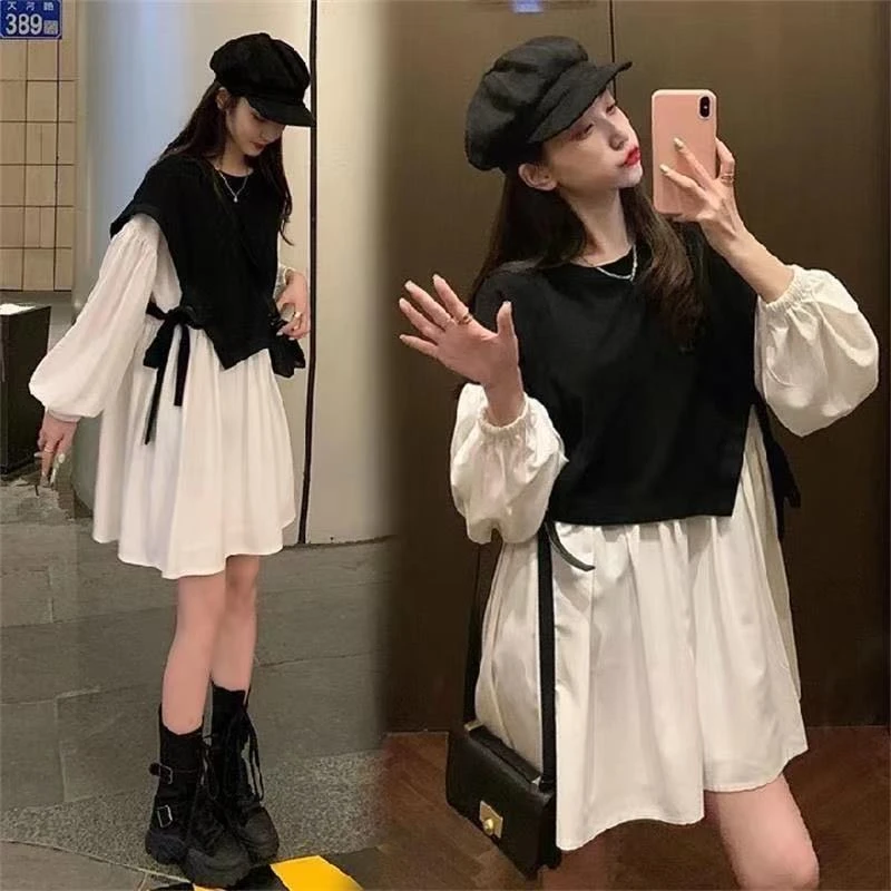 网红春秋季长袖孕妇套装韩版上衣洋气小个子减龄遮肚潮妈连衣裙