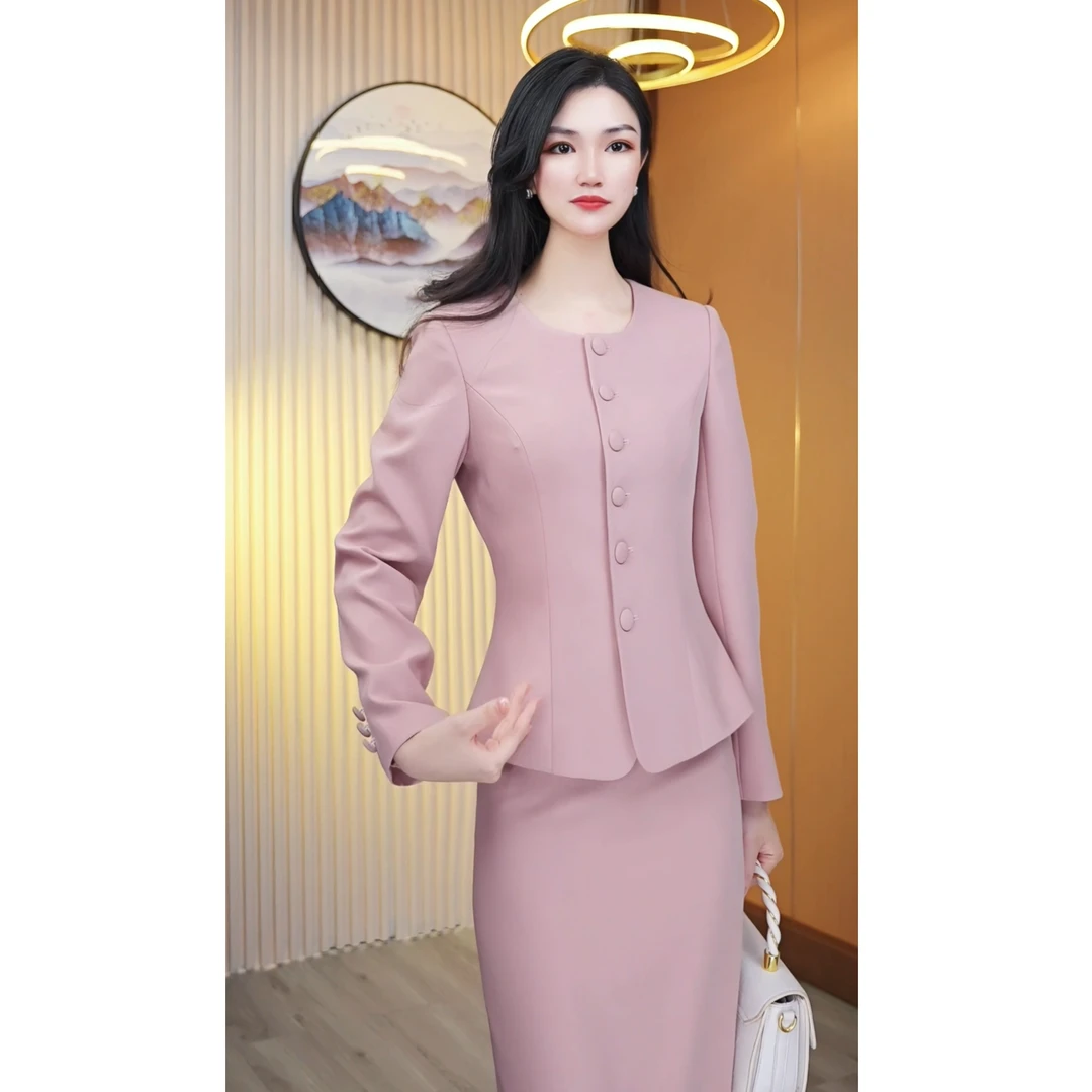 粉色西装套装女秋冬季新款温柔风高级感职业长袖西服外套商务通勤