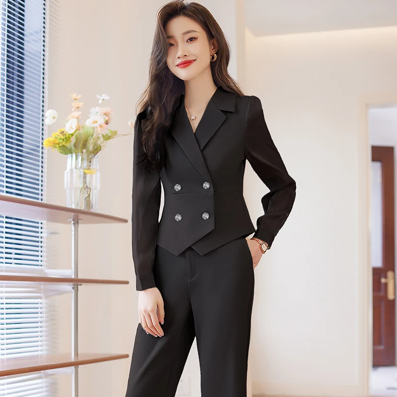 黑色御姐风高级感极光缎面气质两件时尚套装女职业通勤显瘦流光风