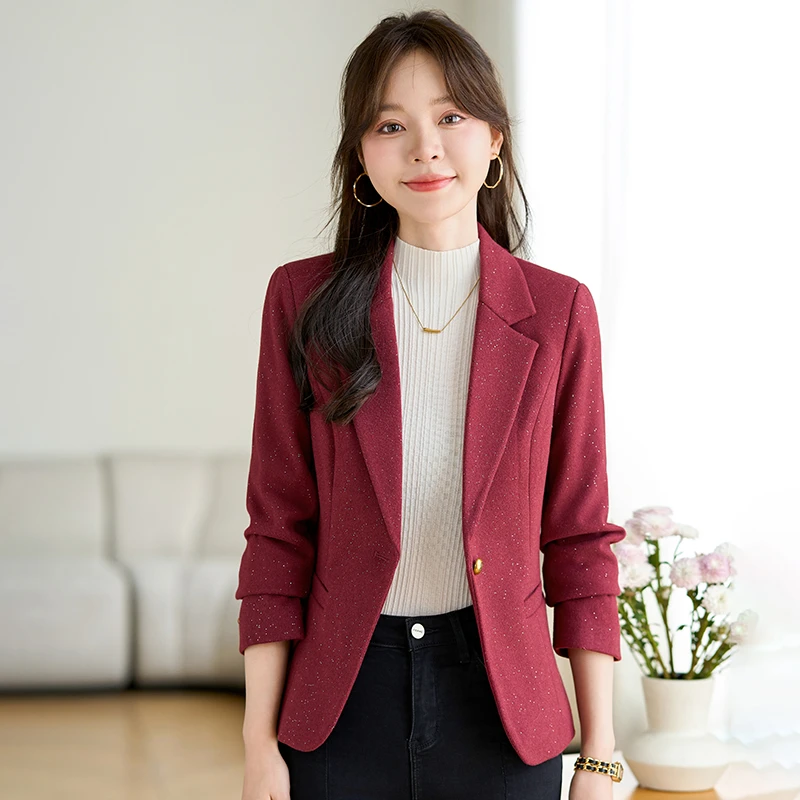 休闲红色西装外套女秋冬2025新款小个子气质高级感短款上衣小西服