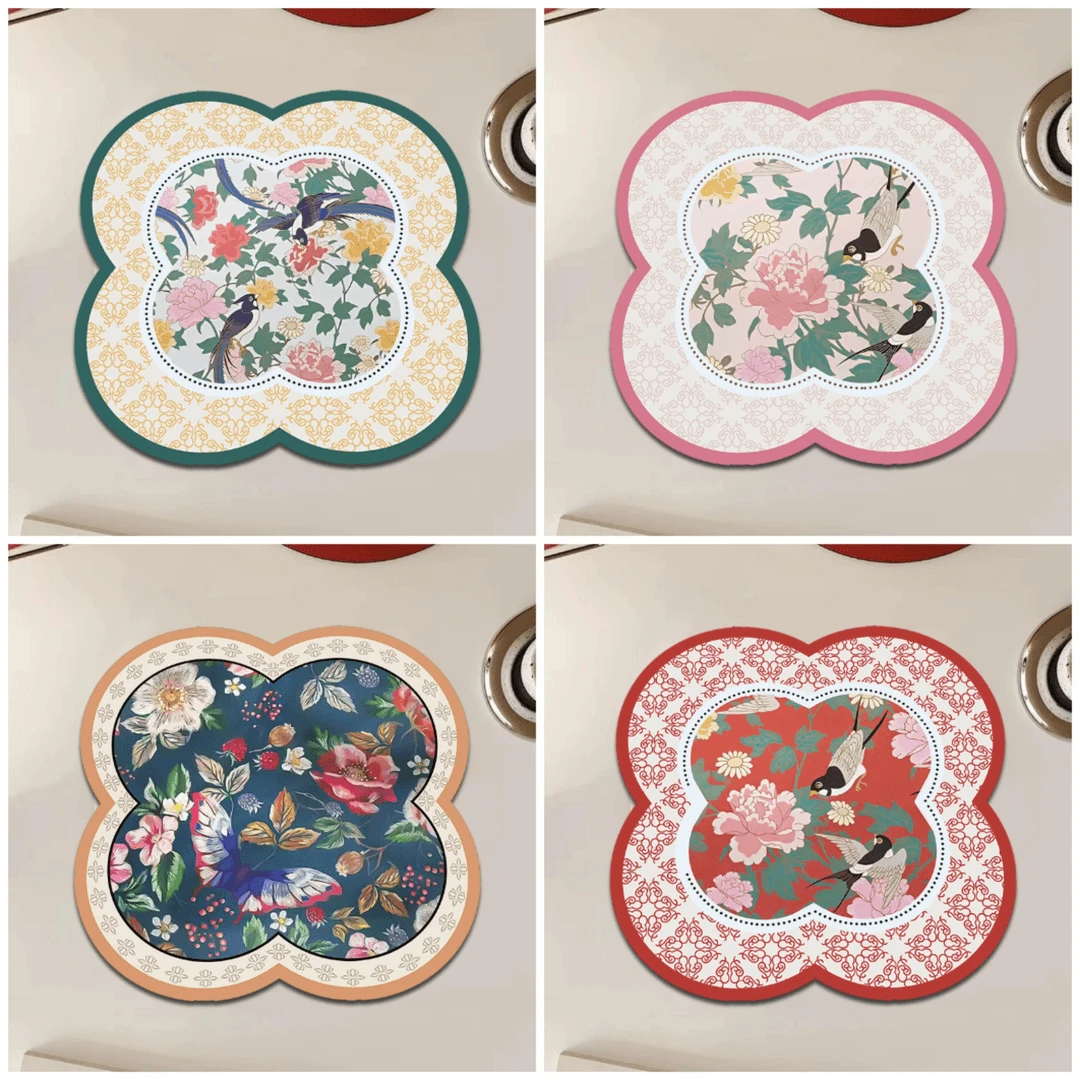 Miss House 中式花朵沥水隔热垫茶杯垫家用厨房餐垫隔热垫防烫