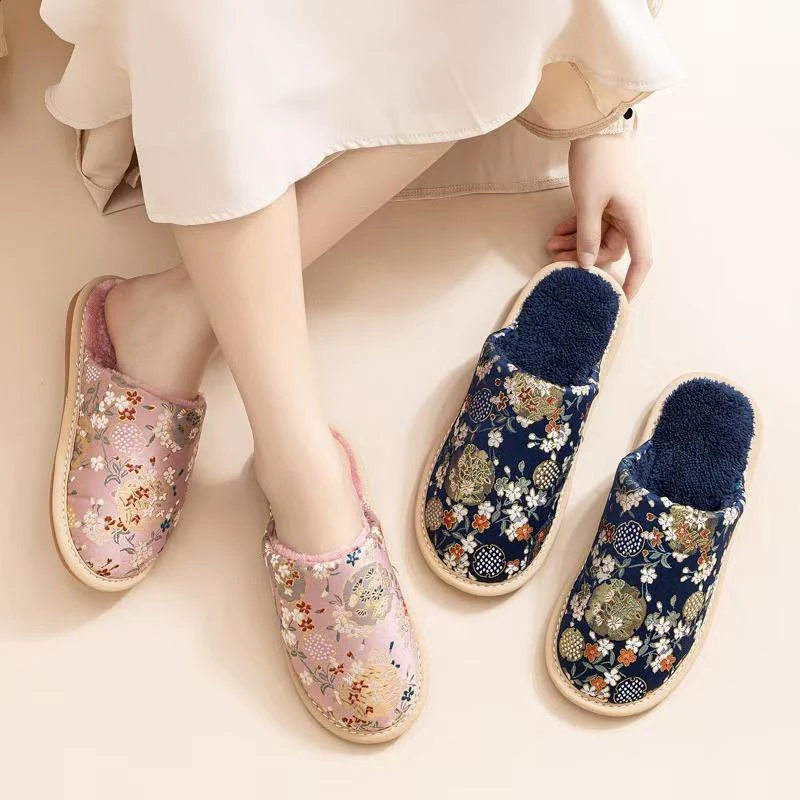 新中式棉拖鞋女款秋冬季家亲居家室内防滑保暖