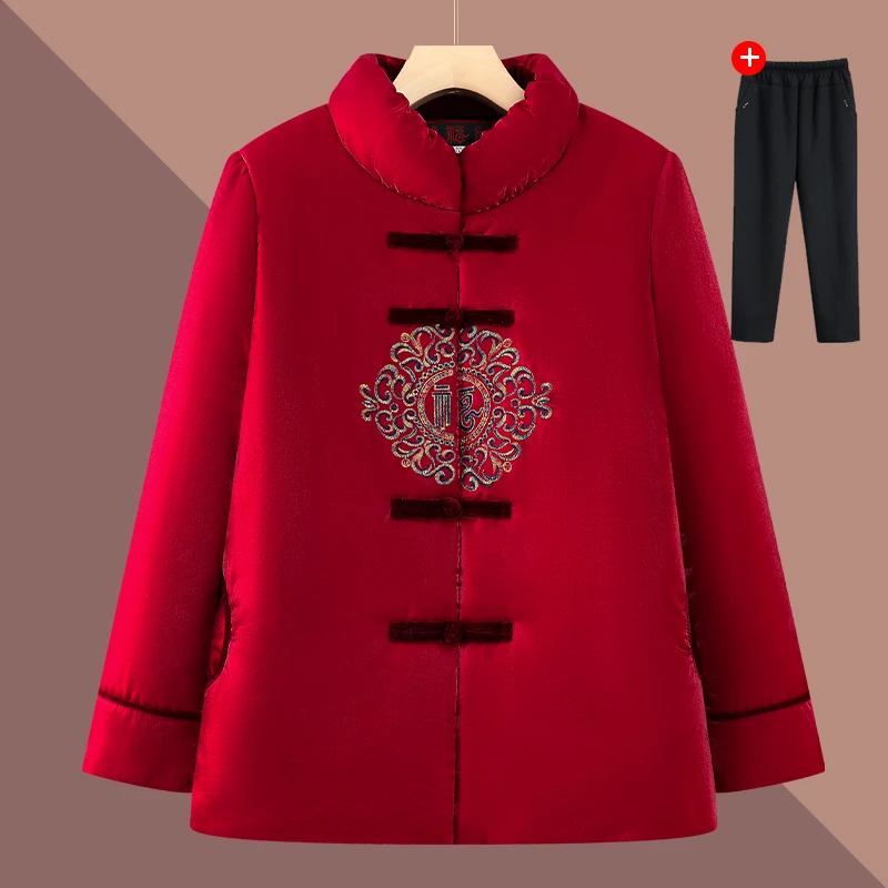 老年人冬装女棉衣加棉加厚老太太生日过寿妈妈红色唐装奶奶装外套