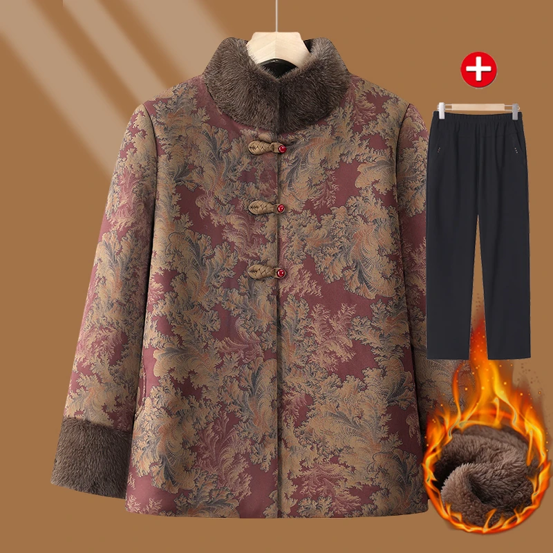 奶奶装冬装加厚衣服中老年人妈妈冬季加绒棉袄洋气老太太保暖棉衣