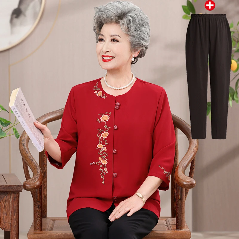中老年人女装夏装衬衫老人妈妈唐装时尚宽松奶奶婆婆太太60岁70