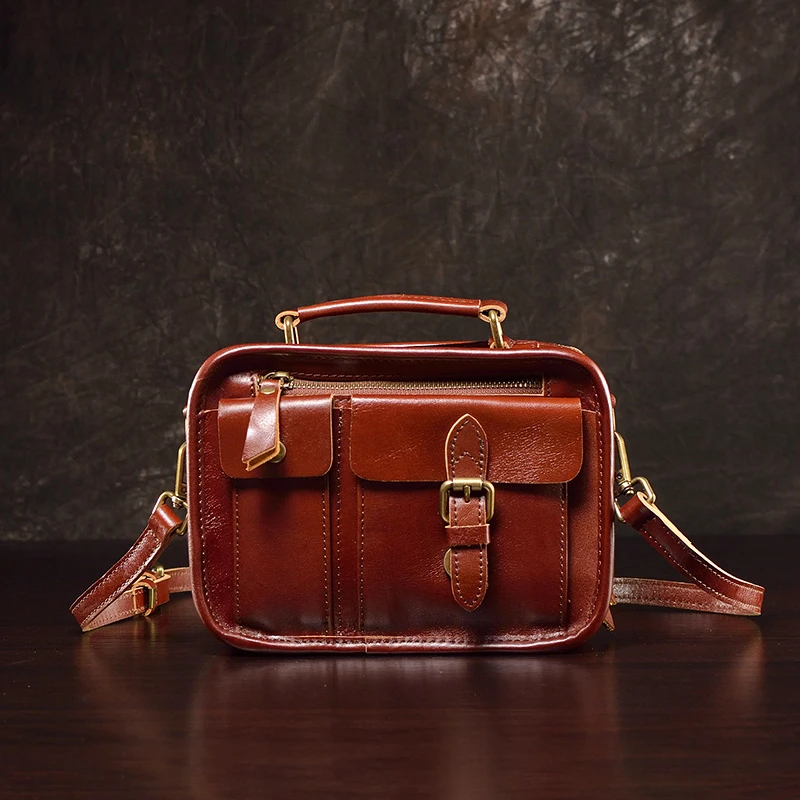 真皮小包包牛皮邮差包欧美复古休闲翻盖单肩斜挎包潮牌横款剑桥包