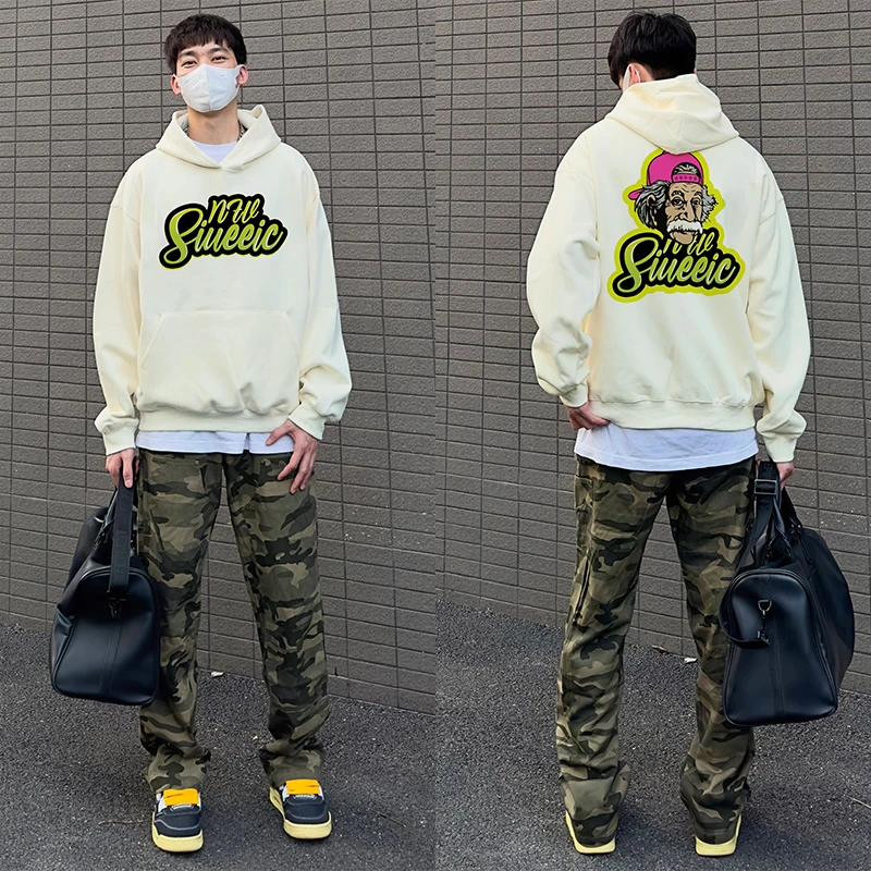 嘻哈hiphop爱因斯坦人物印花套头连帽卫衣男国潮牌ins设计感外套