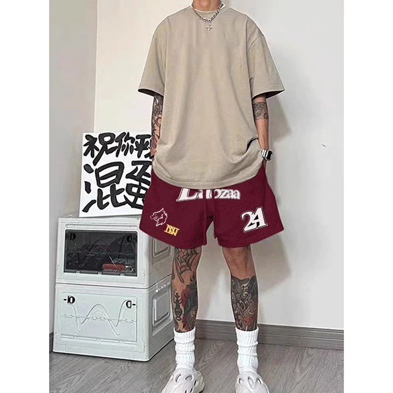夏季新款百搭五分休闲短裤子美式街头风原创字母印花抽绳运动裤男