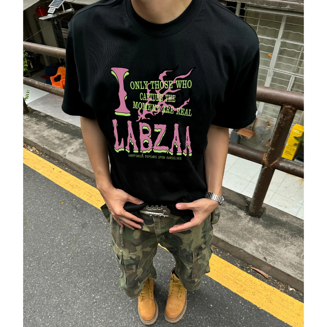 夏季ins潮牌嘻哈风男士百搭纯棉短袖T恤趣味卡通字母印花上衣服