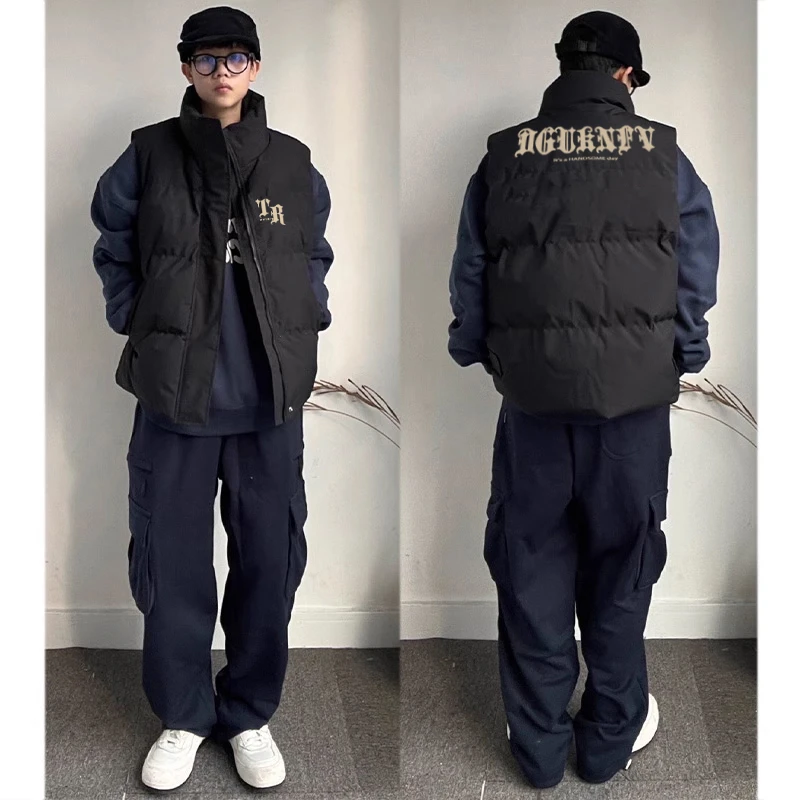 美式潮牌字母印花立领棉服马甲男冬季加厚款百搭休闲坎肩无袖外套