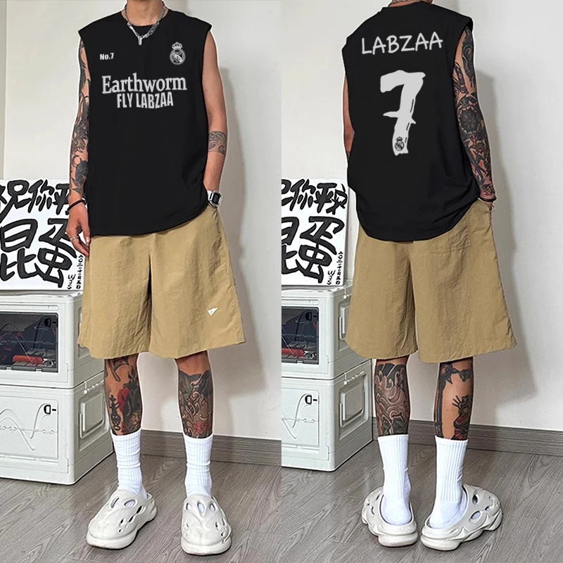 美式ins小众创意数字7印花运动汗男夏季潮牌百搭宽松重磅棉纯上衣