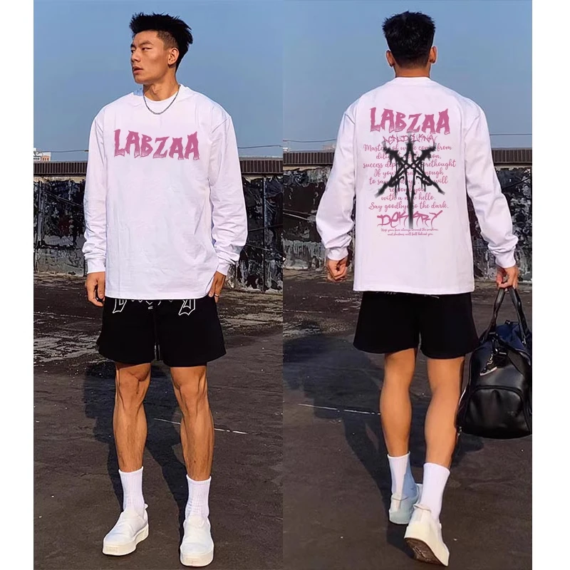 美式嘻哈设计感字母印花长袖t恤男秋季街头痞帅休闲重磅纯棉上衣