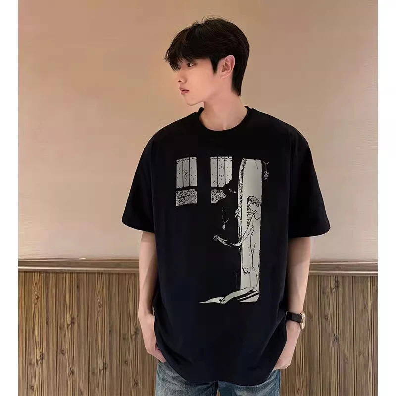 欧美式创意字母印花纯棉短袖T恤男夏季ins潮牌痞帅百搭黑色上衣服