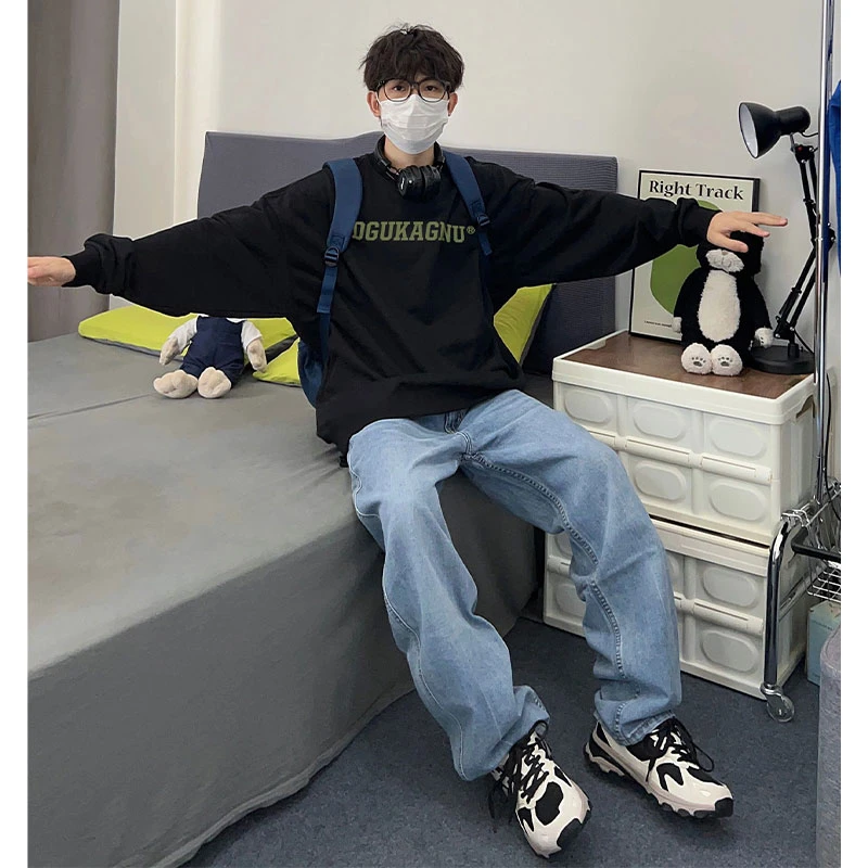 美式潮牌简约ins潮牌字母印花棉纯t恤男春秋季新款设计感长袖上衣