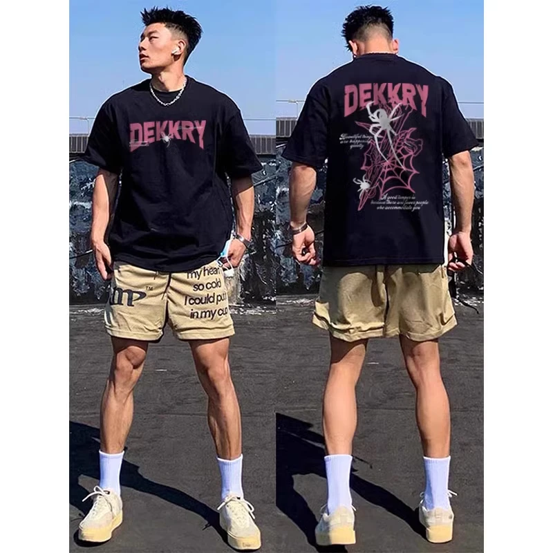 美式潮牌蜘蛛字母印花短袖t恤男夏季街头重磅复古纯棉休闲打底衫