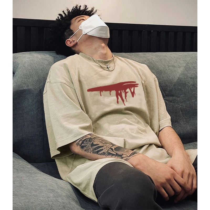 高街创意印花棉纯短袖t恤男夏季痞帅嘻哈宽松半袖打底衫男士