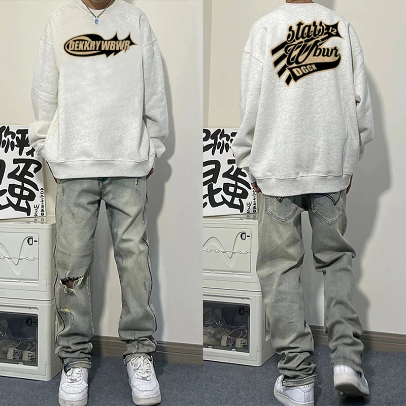 美式潮流重磅字母印花套头卫衣男秋季ins设计感宽松圆领加厚上衣