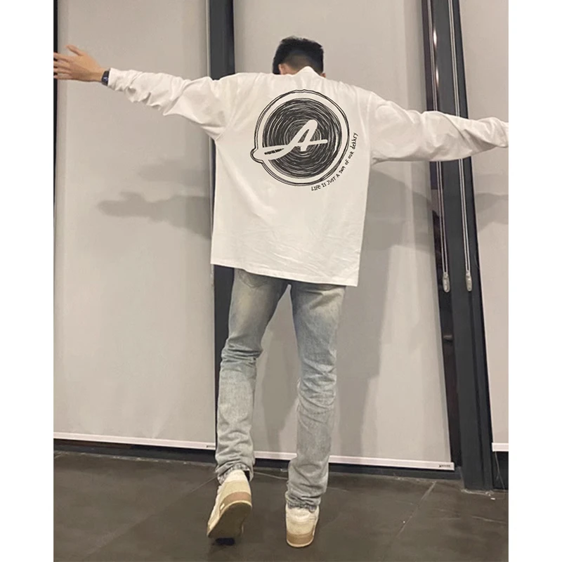 美式涂鸦设计感字母印花长袖t恤男秋季潮牌宽松百搭重磅棉纯上衣