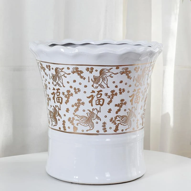 陶瓷花盆大号白色家用落地客厅发财树适用琴叶榕客厅插花陶瓷花瓶