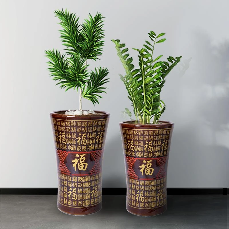 陶瓷特大号花盆中国风高筒幸福树虎皮兰发财树客厅特大号客厅花盆