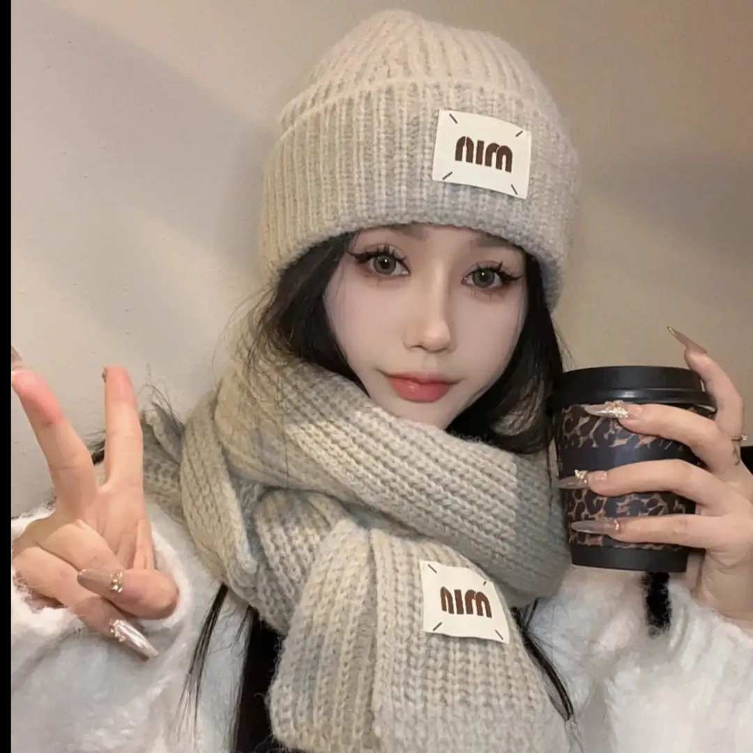 冬季韩版毛线针织ins围巾女秋冬季加厚保暖帽子围脖学生百搭Q213A